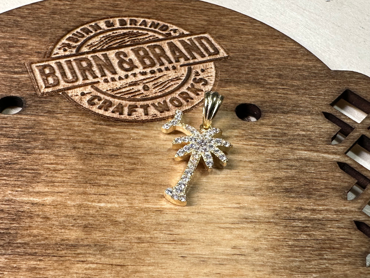 925 CZ Gold palm pendant